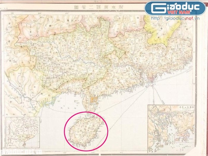 Bản đồ tỉnh Quảng Đông với cực Nam là đảo Hải Nam trong sách “Đại Thanh đế quốc phân tỉnh tinh đồ”.
